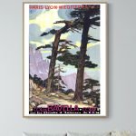Affiche vintage représentant la Corse à Corte avec arbres et montagnes. Parfaite décoration pour ama.