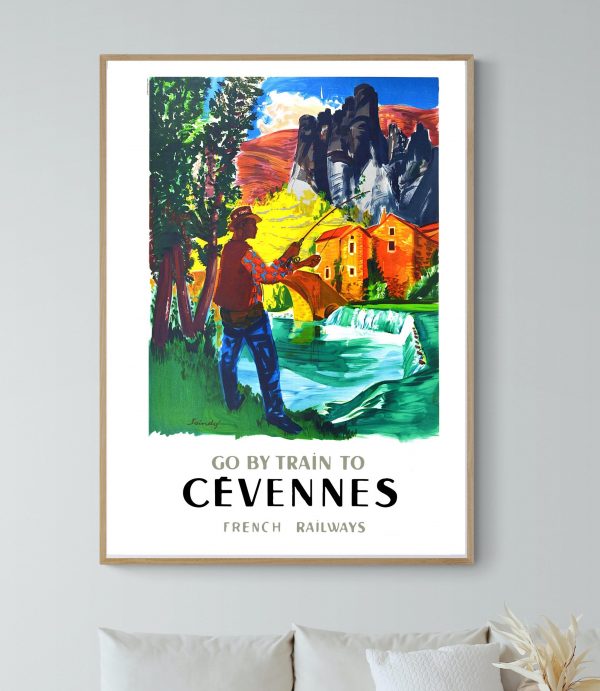 Affiche vintage de voyage à Agde sur Mer, mettant en valeur les trains français et la beauté naturel.