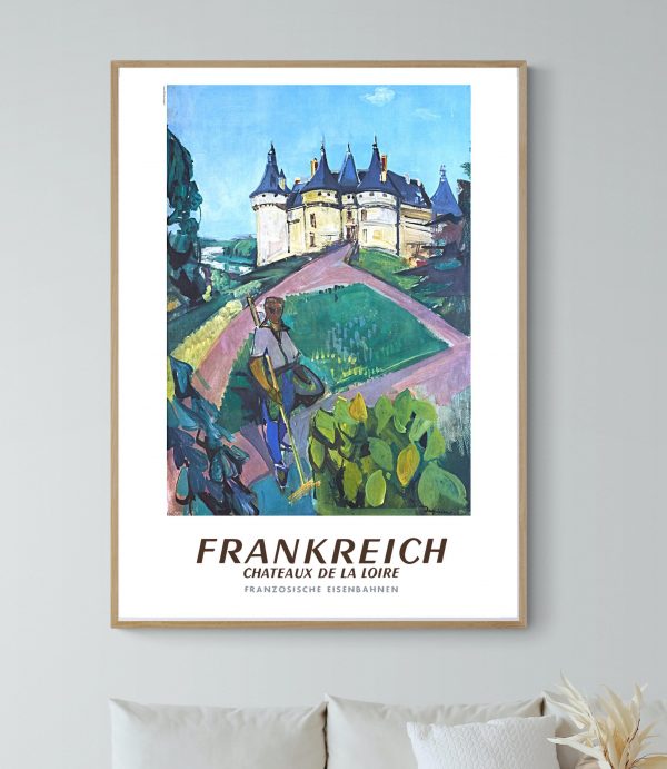 Affiche vintage de la région Touraine et Berry, château de la Loire en style artistique.