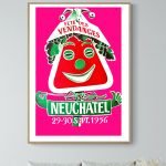 Affiche vintage Fête des Vendanges Neuchâtel, style rétro, couleurs vives, événement historique.