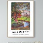 Affiche vintage de la Semaine d'Aviation à Reims 1909, illustrant un paysage champêtre avec un arbre.