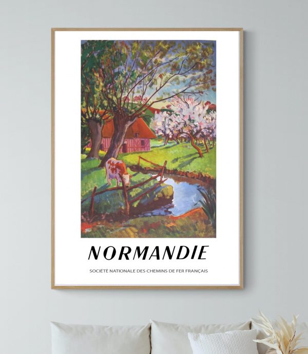 Affiche vintage de la Semaine d'Aviation à Reims 1909, illustrant un paysage champêtre avec un arbre.