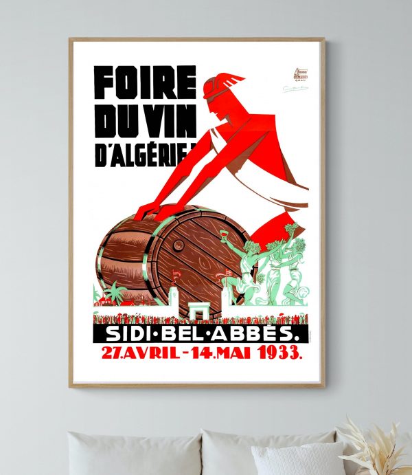 Affiche vintage pour la Foire du Vin en Algérie, 1953.