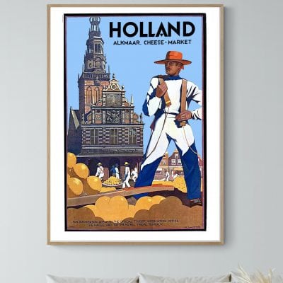 Affiche vintage de Touraine et Berry, illustrant un marché traditionnel avec un homme en costume his.