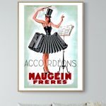 Affiche vintage de concert de musique classique avec une femme en costume d'orchestre.