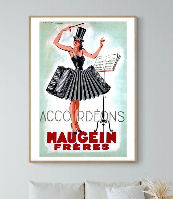 Affiche vintage de concert de musique classique avec une femme en costume d'orchestre.