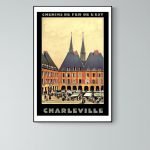 Affiche vintage de Charleville avec marché et architecture historique.