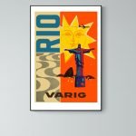 Affiche vintage du Mexique avec Christ Rédempteur et soleil stylisé, couleurs vives, ambiance rétro.