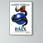 Affiche vintage pour le bal étudiant de 1953, illustrant un thème de paix et de lutte contre la guer.