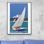 Affiche vintage du lac Leman avec voilier.