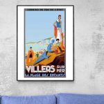 Affiche vintage de Villers-sur-Mer, évoquant la Semaine d'Aviation de Reims 1909.