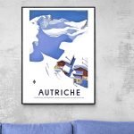 Autriche affiche vintage montagne et chalets.