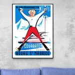 Affiche vintage pour bal étudiant 1953 à Courbaton, Bourg Saint Maurice. Illustration rétro d’un dan.