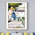 Affiche vintage Orangina avec un pêcheur au bord de l'eau, style rétro, décoration murale.