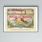Affiche vintage de Dunkerque Malo-les-Bains, plage et bains, style ancien.