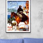 Affiche vintage de La Corse à Corte, illustrant la navigation navale et la culture corse.