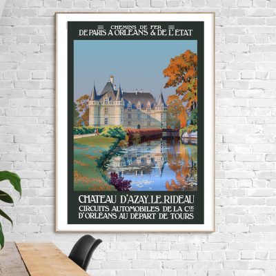 Affiche vintage Château Azay-le-Rideau et la Loire.