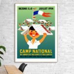 Affiche vintage du Bal des Étudiants de 1953 à Béziers, illustrant une scène festive avec des étudia.