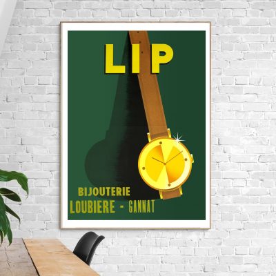 Affiche vintage avec montre et bijoux, style rétro, décoration murale.