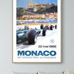 Affiche vintage du Grand Prix Monaco 1966, course automobile historique.