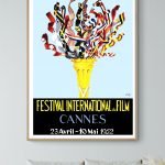 Affiche vintage du Festival International du Film de Cannes 1952, avec design coloré et festif.