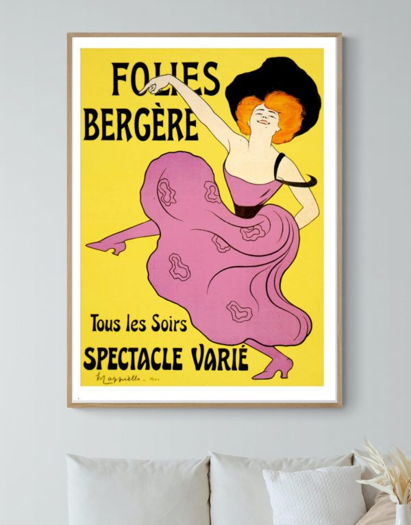 Affiche vintage Folies Bergère pour spectacle varié, soirée divertissante, décoration rétro.