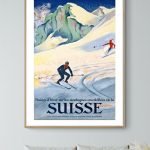 Affiche vintage de ski dans les Alpes suisses.