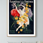Affiche vintage pour le spectacle Folies Bergère, mettant en scène une danseuse entourée de fleurs c.