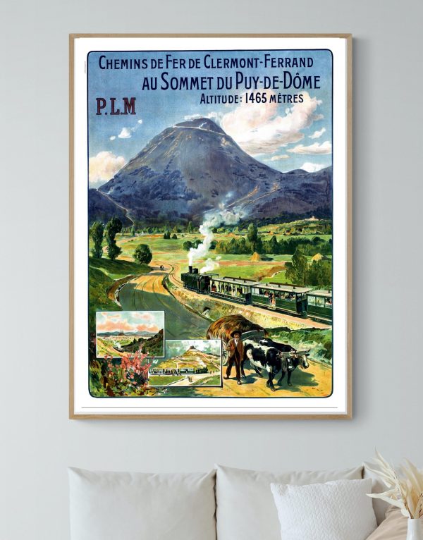 Affiche vintage Puy-de-Dôme, chemin de fer Clermont-Ferrand, paysage auvergnat.