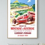 Affiche vintage du Grand Prix Reims 1954, course automobile historique en Auvergne.