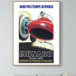 Affiche vintage du Grand Prix de Monaco 1955, course automobile emblématique.