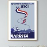 Affiche vintage des Championnats de ski de France à Barèges, 1959, avec skieur en action et paysage.
