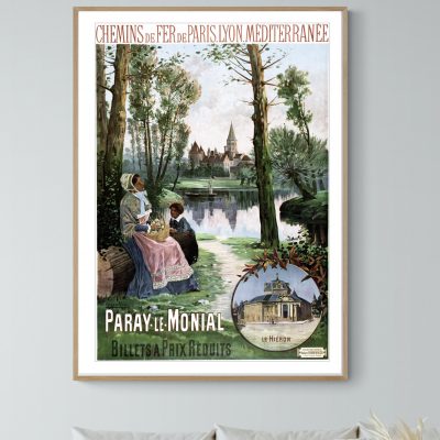 Affiche vintage représentant le téléphérique de Serre Chevalier à Briançon, avec paysage alpin et st.