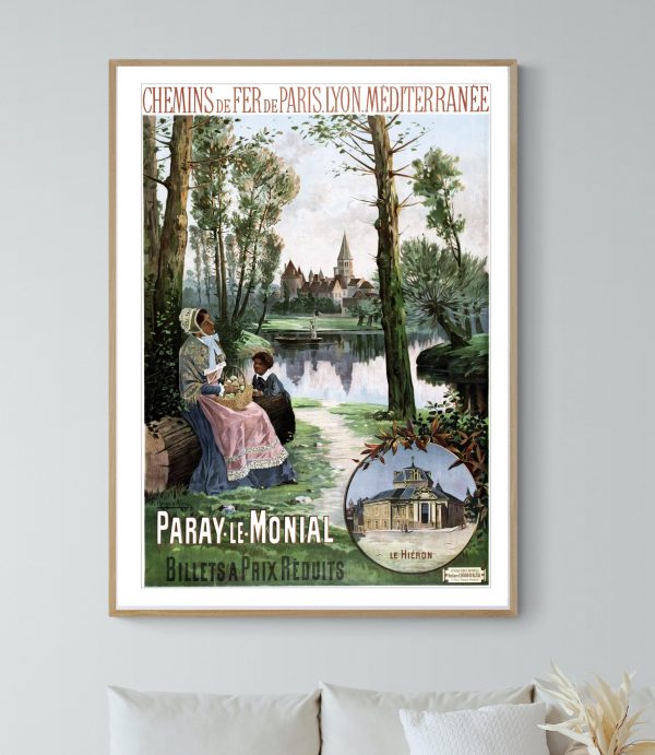 Affiche vintage représentant le téléphérique de Serre Chevalier à Briançon, avec paysage alpin et st.