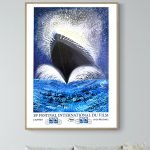 Affiche vintage du Festival International du Film de Cannes 1952, mettant en scène un grand navire d.