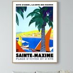 Affiche vintage du Carnaval de Nice 1975, illustrant la Côte d'Azur avec palmiers et plages.