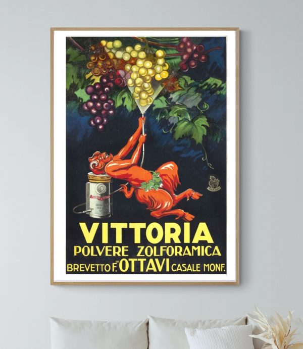 Affiche vintage de VITTORIA, promotion de poudre zolfamica, style artistique rétro.