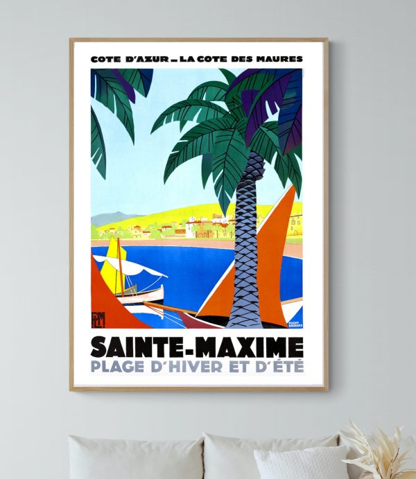 Affiche vintage du Carnaval de Nice 1975, illustrant la Côte d'Azur avec palmiers et plages.
