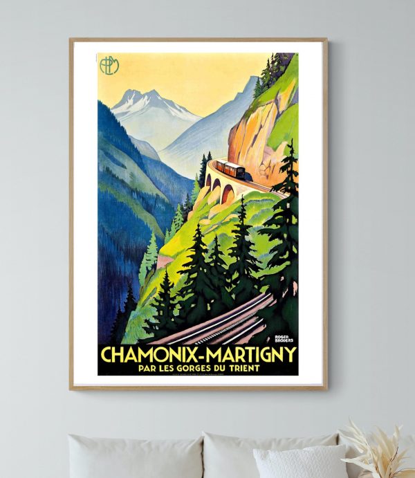 Affiche vintage du Festival du Film de Cannes 1952, illustrant le Mont Blanc et les Gorges du Trient.