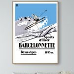 Affiche vintage de ski représentant une scène de sports d'hiver au Lac Chambon, dans les Alpes de Ba.