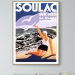 Affiche vintage du Grand Prix Reims 1954, illustrant une scène de course automobile historique.