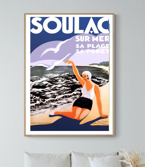 Affiche vintage du Grand Prix Reims 1954, illustrant une scène de course automobile historique.