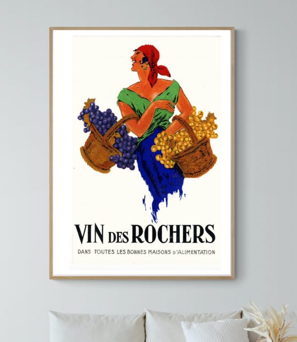 Affiche vintage flamenco avec femme dansant, raisins et style rétro. Parfait pour décoration murale.