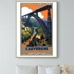 Affiche vintage du Lac Chambon, Auvergne, avec pont ferroviaire emblématique.