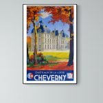 Affiche vintage du Château Cheverny avec arbres d'automne colorés.