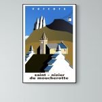 Affiche vintage du téléphérique à Serre Chevalier, Briançon, avec vue sur la montagne.