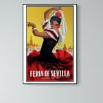 Affiche vintage de la Feria de Séville avec danseuse flamenco.