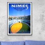 Affiche vintage du Carnaval de Nice 1975, illustrant le célèbre spectacle avec le stade et le soleil.