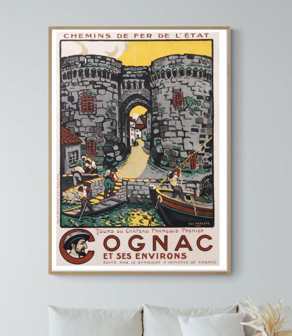 Affiche vintage du Château François Trémolet à Cognac, illustrant la région avec un style rétro et c.