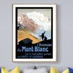 Affiche vintage du Mont Blanc pour le Festival de Cannes 1952, évoquant l'ascension mythique et l'av.
